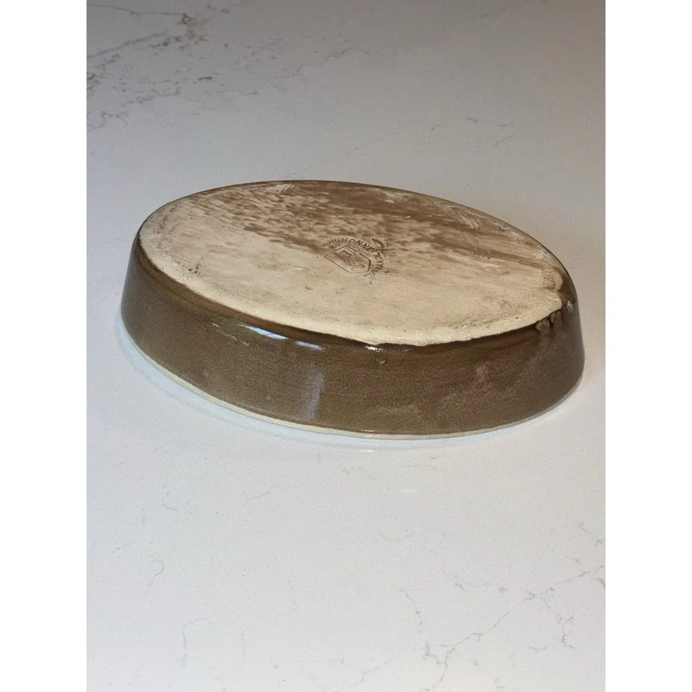 Vintage La Bourguignonne Oval Casserole Stoneware Handmade French Farmhouse 9.5